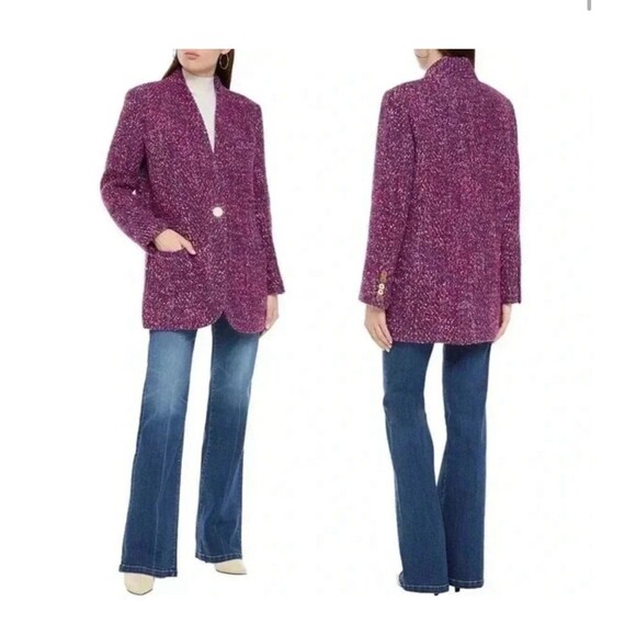 Veronica Beard Plus Size 16 Womens Crispin Coat Purple Multicolored Wool Blend - Picture 2 of 15